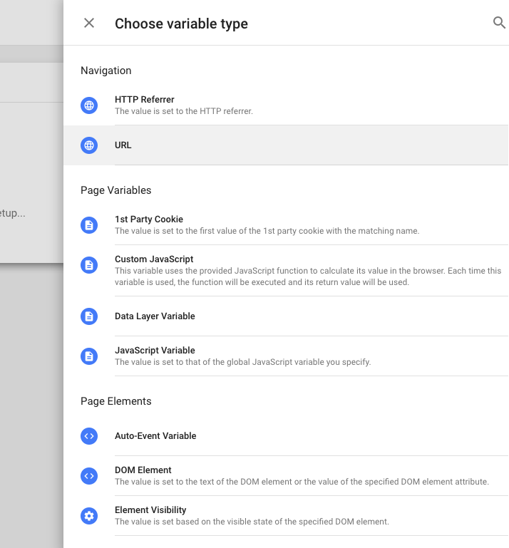 Select built-in page url variable