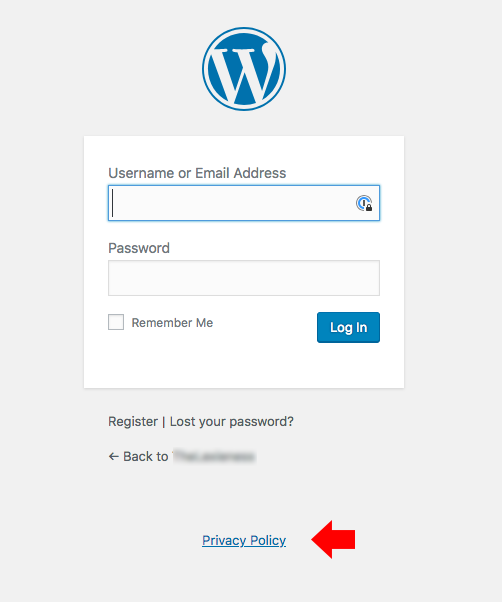 lien vers la politique de confidentialité sur la page de connexion à WP