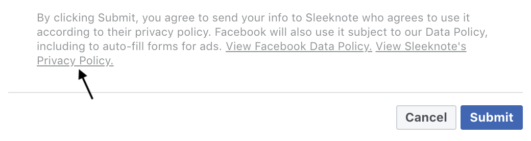 Inserzione per acquisizione contatti di Facebook - Privacy Policy
