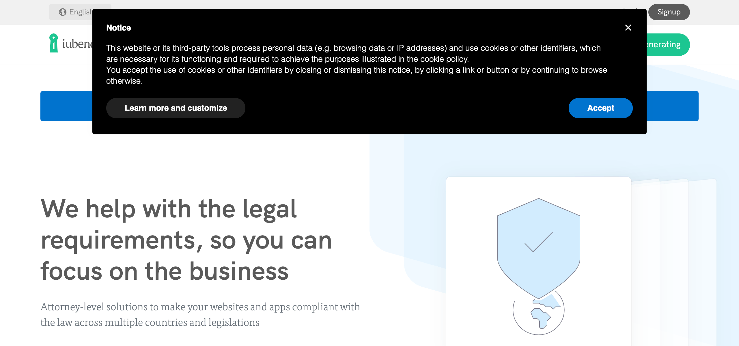 Exemplo de banner de cookies/banner de consentimento