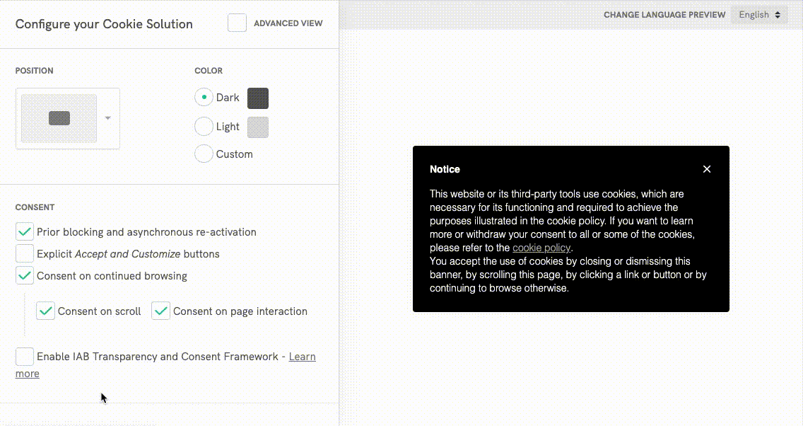 Accept and Customize buttons for the cookie banner