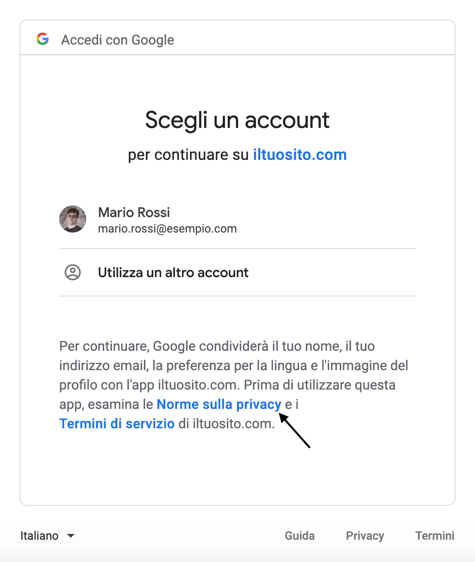 Accedi con Google - Norme sulla privacy