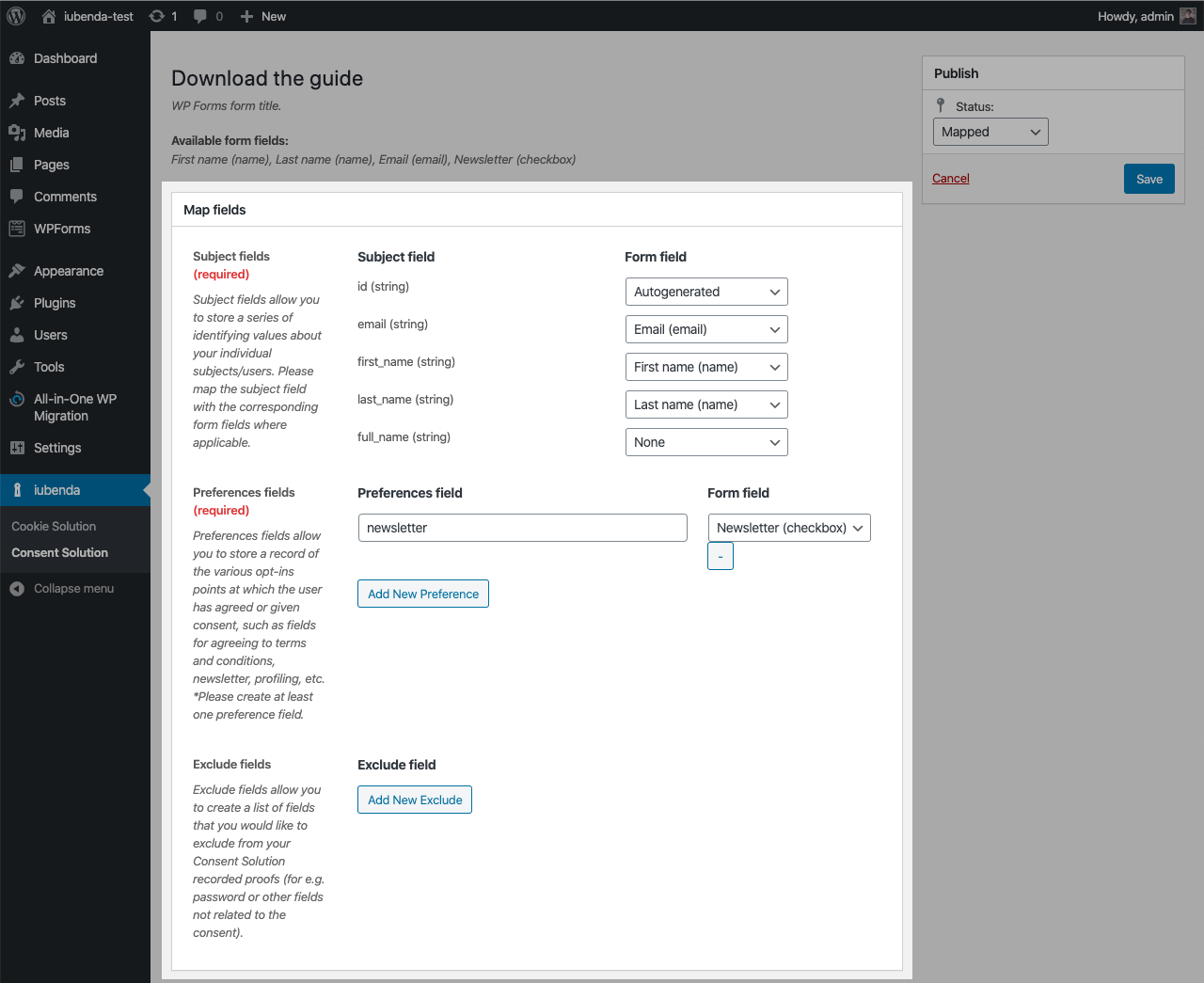 Consent Database WordPress plugin - Map your forms