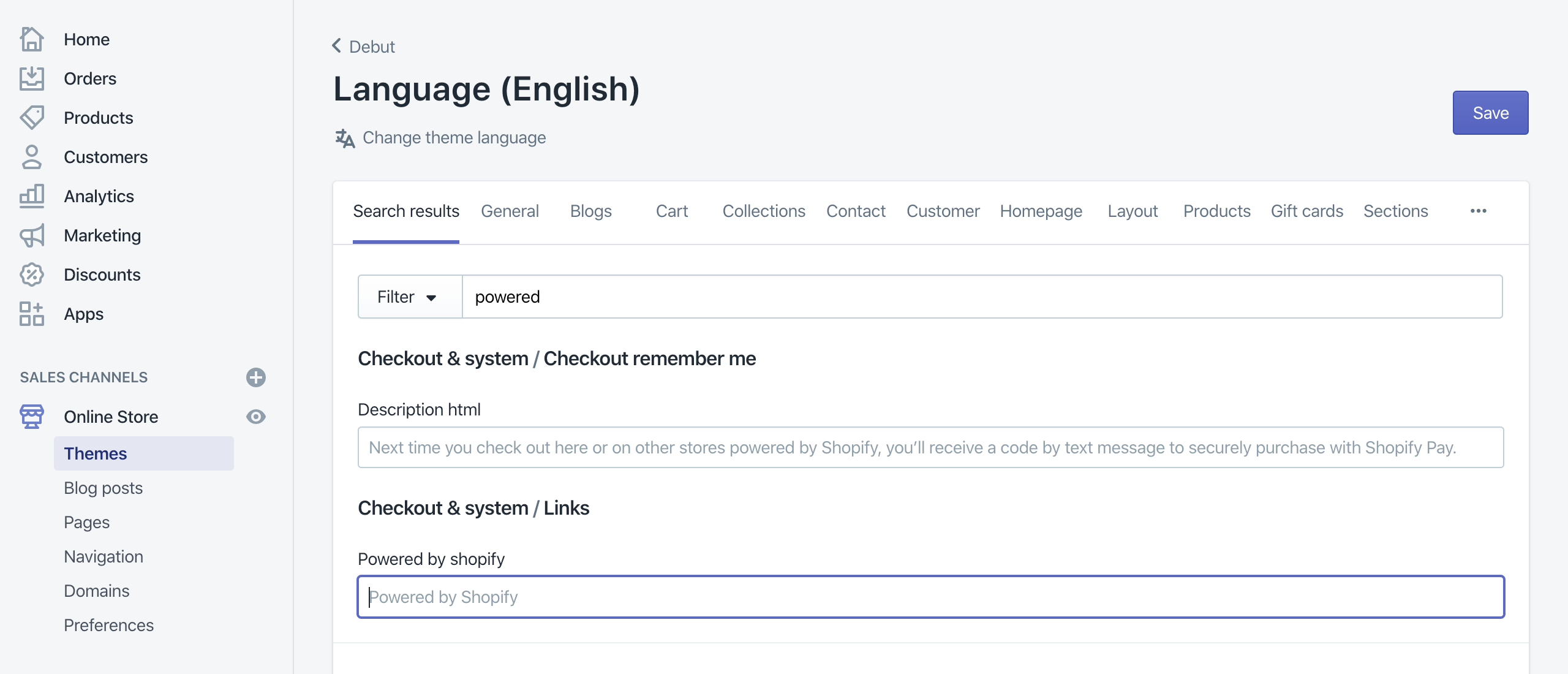Remove Powered by Shopify text