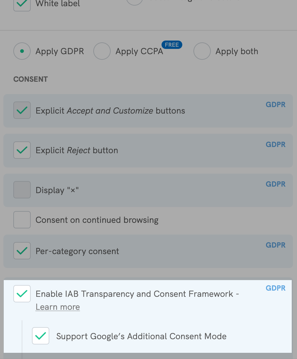Activer la compatibilité avec le Cadre de transparence et de consentement version 2.0