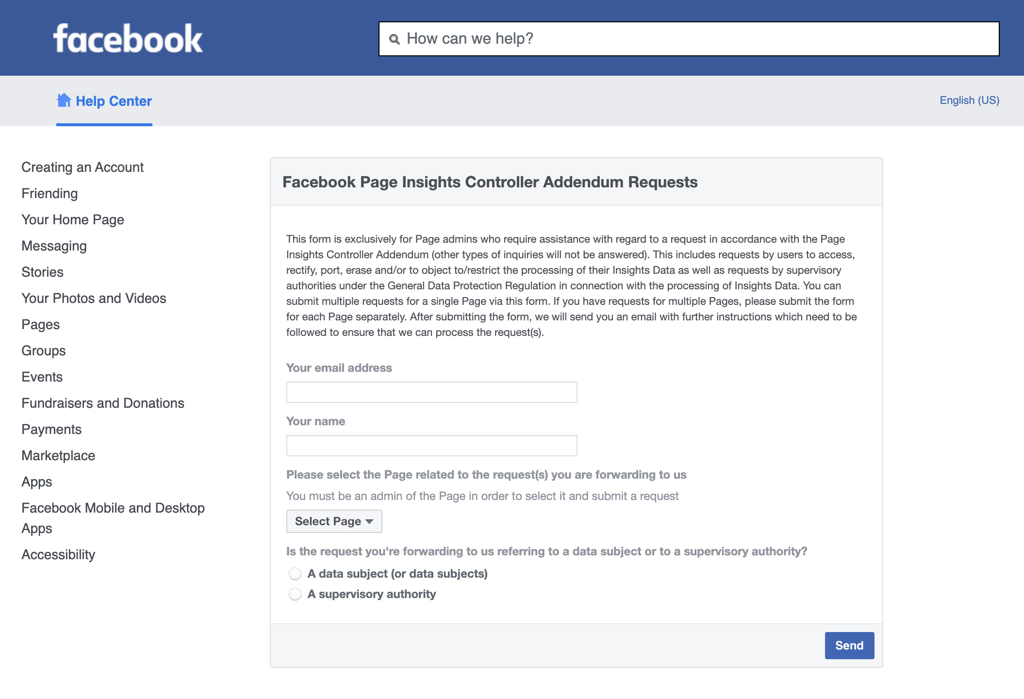 Anmodninger om Facebook Page Insights Controller Addendum