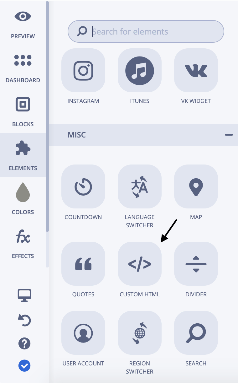 Ucraft: elemento HTML personalizado