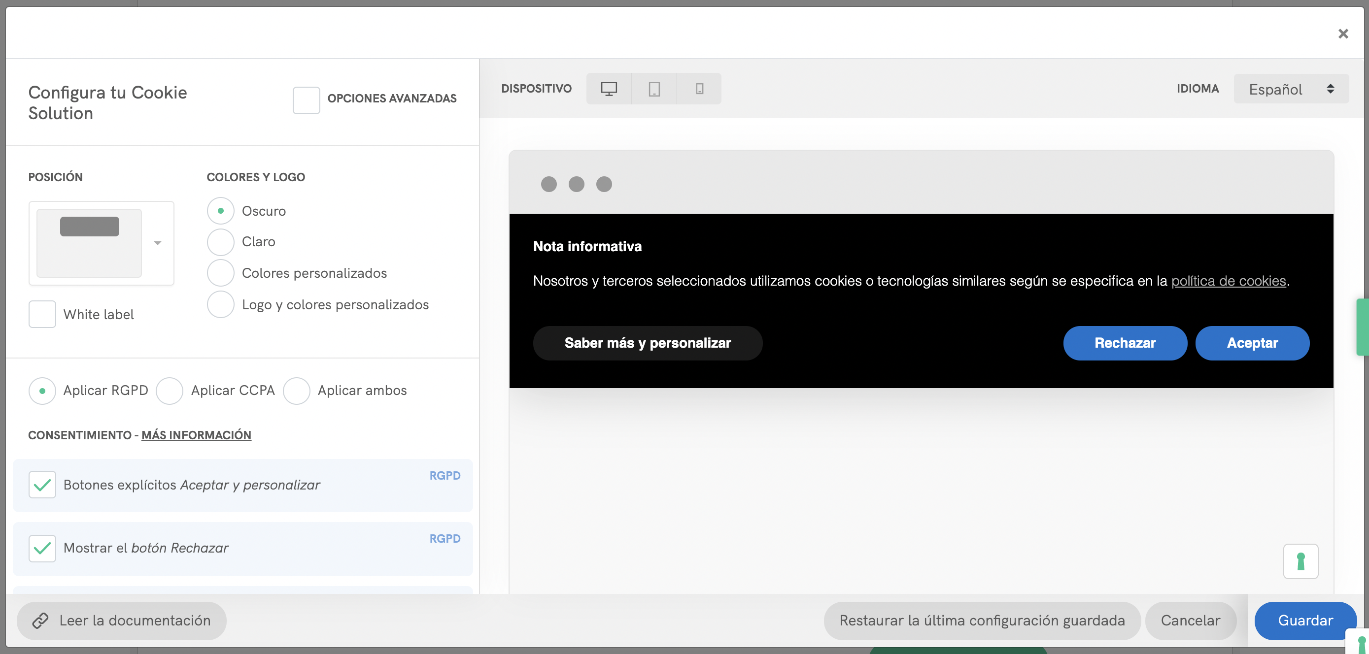 Configurador del banner de cookies