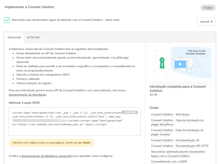 Código JavaScript Consent Solution
