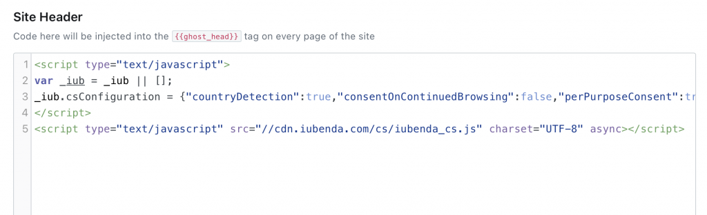 Comment ajouter la Cookie Solution iubenda à un site web Ghost 