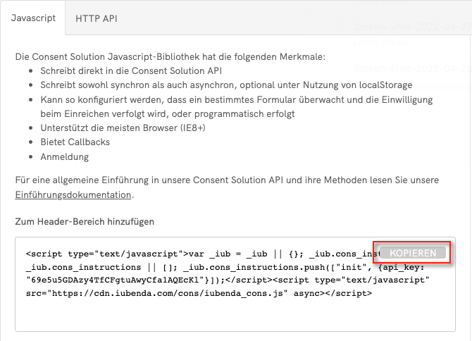 Consent Solution für Wix