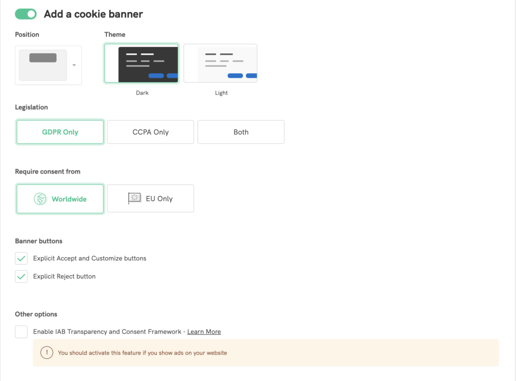 konfiguration af cookiebanner