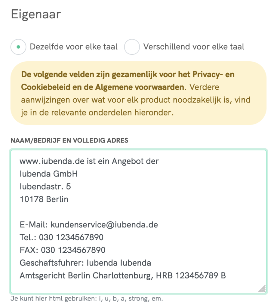 Impressum iubenda