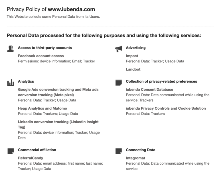 Esempio di informativa sulla privacy per siti web