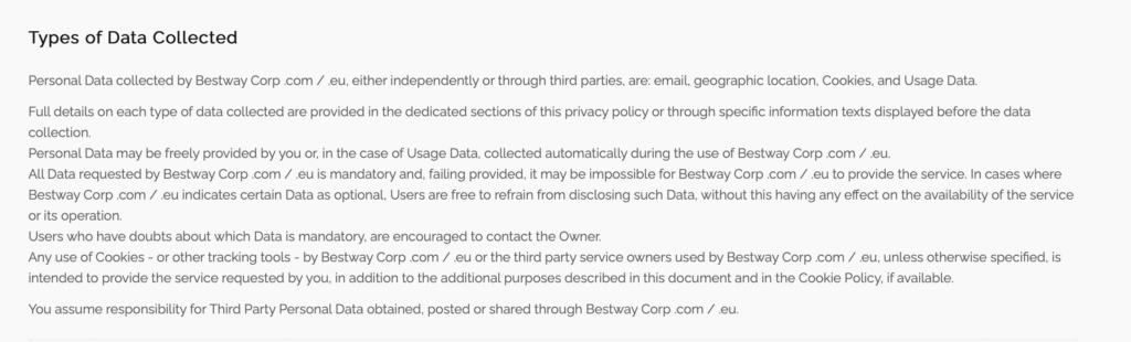 Modello di privacy policy per siti web
