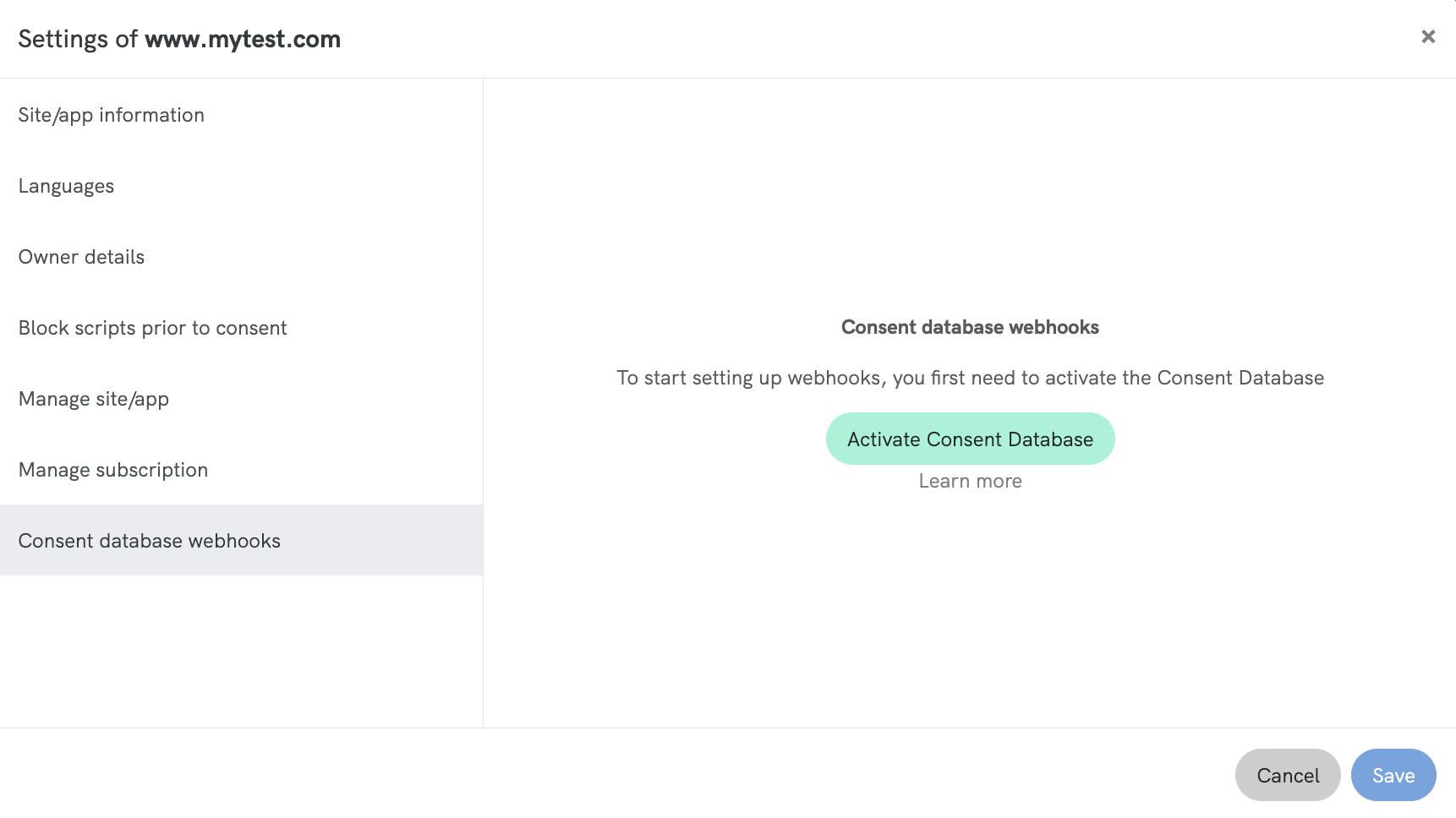 webhooks iubenda consent database