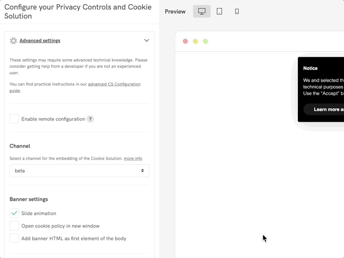Canali della soluzione Cookie