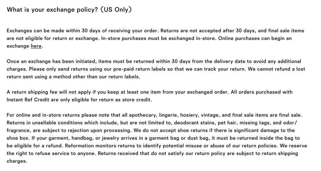 exchange policy example, reformation