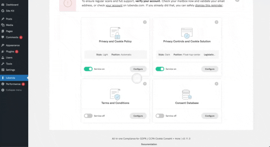 Controllo del kit di plugin wp per il sito