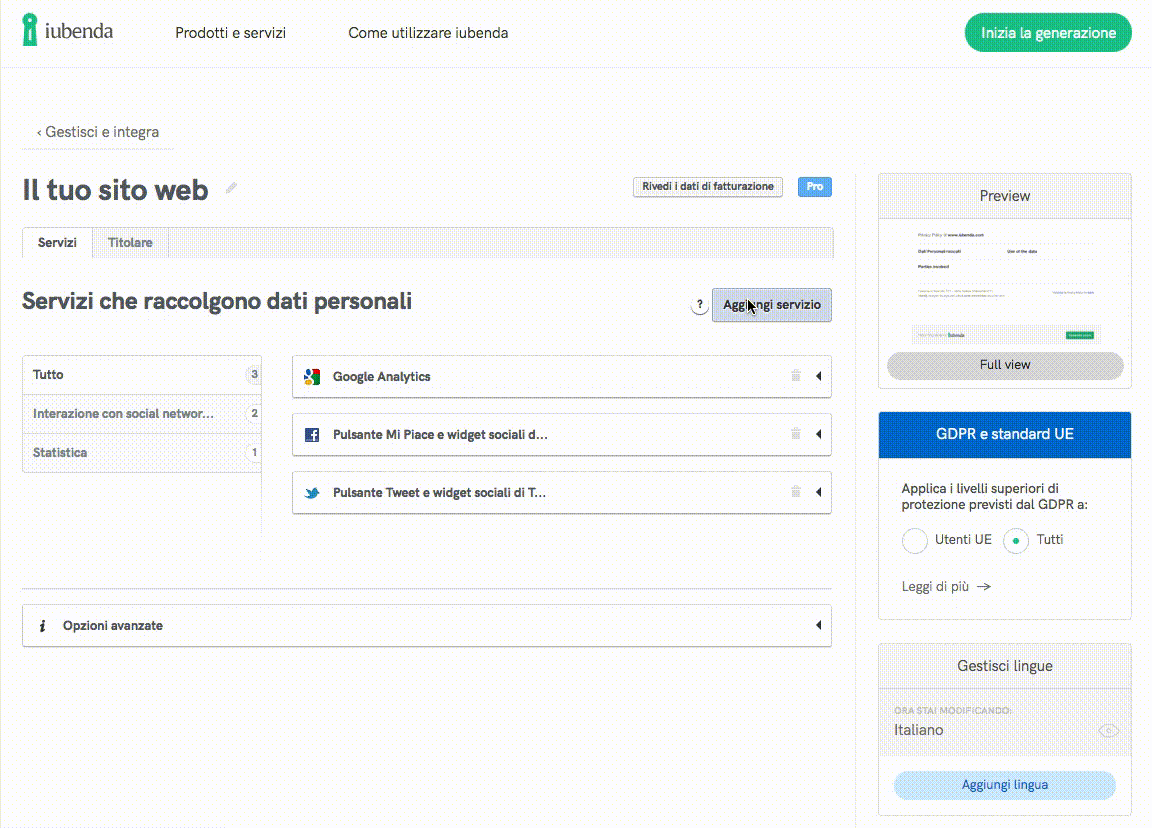 Aggiungi un servizio manualmente