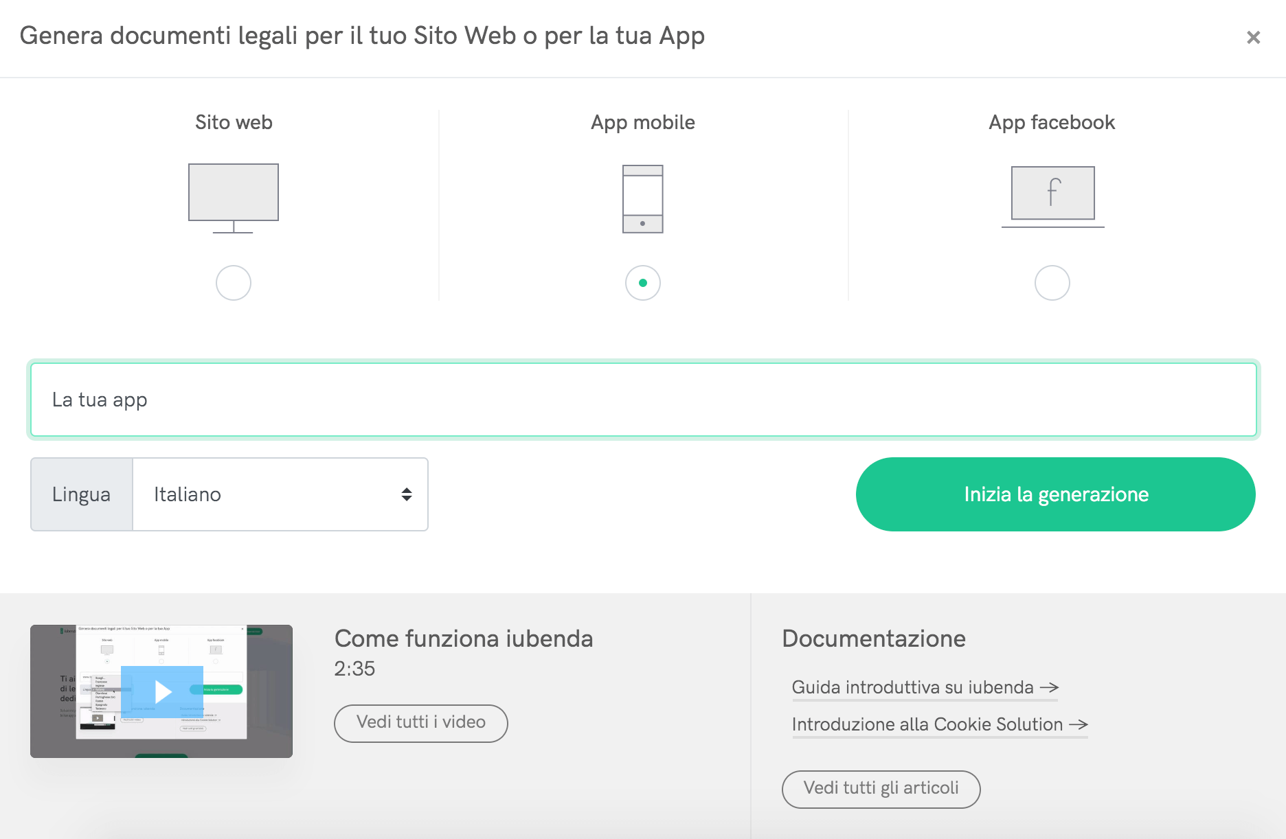 Genera documenti legali per la tua app mobile