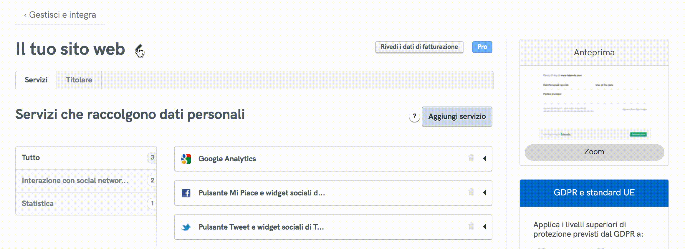 Modifica dell'URL del sito o del nome dell'app