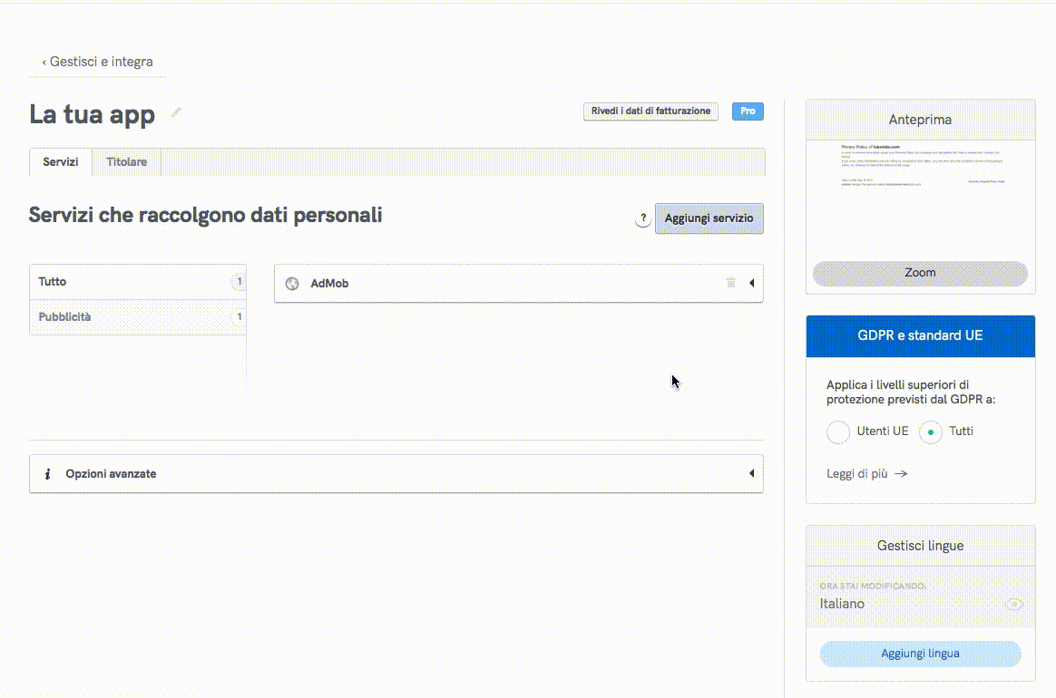 Permessi per l'accesso ai Dati Personali presenti sulla periferica dell'Utente
