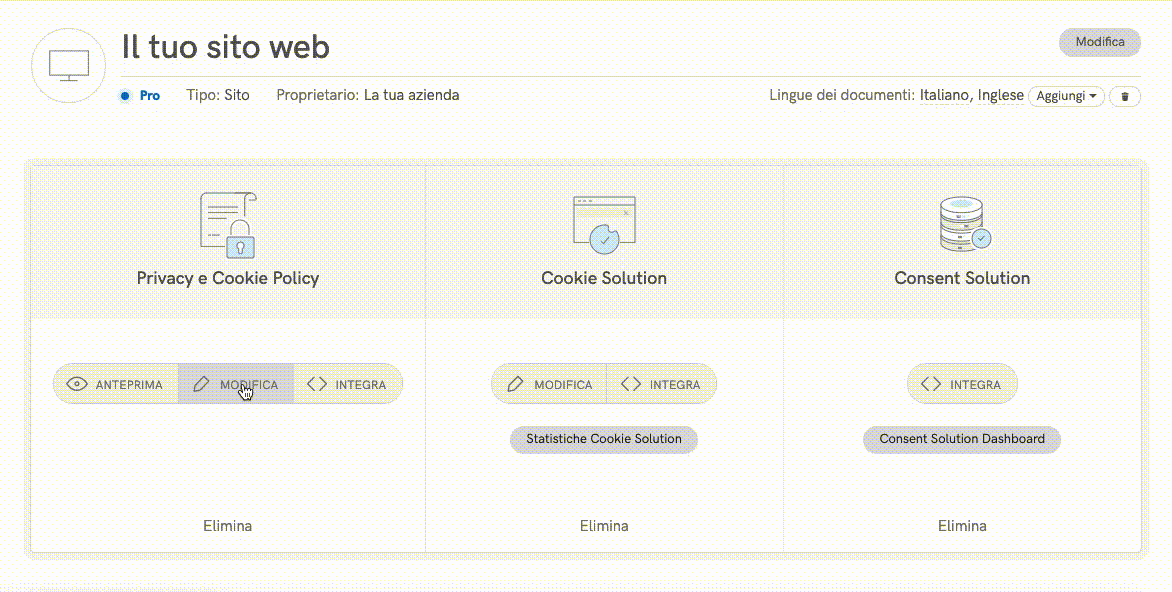 Attivazione della cookie policy di iubenda
