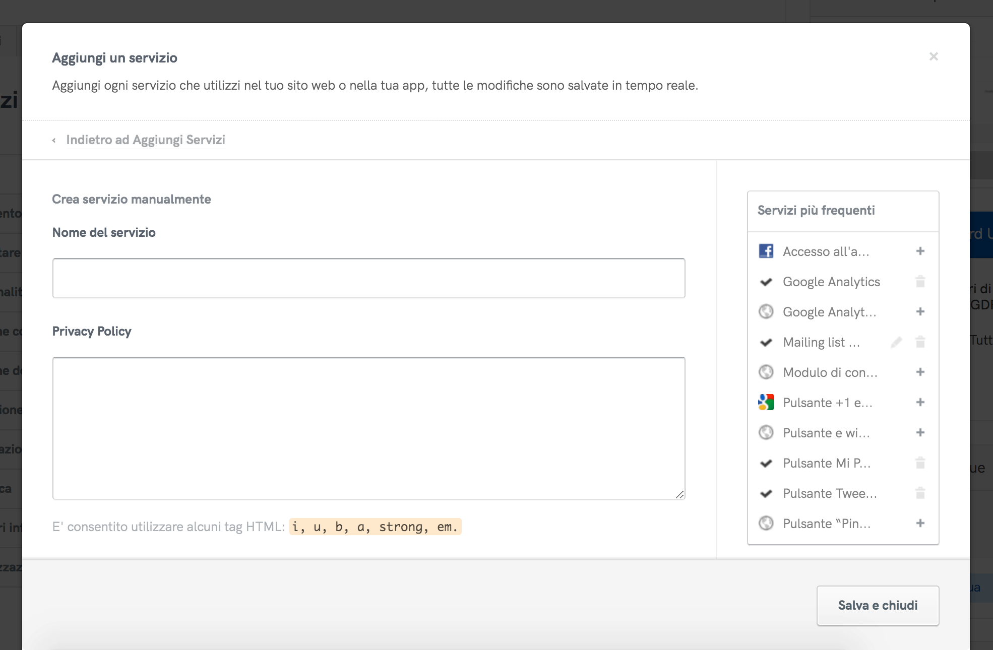 Crea servizio manualmente