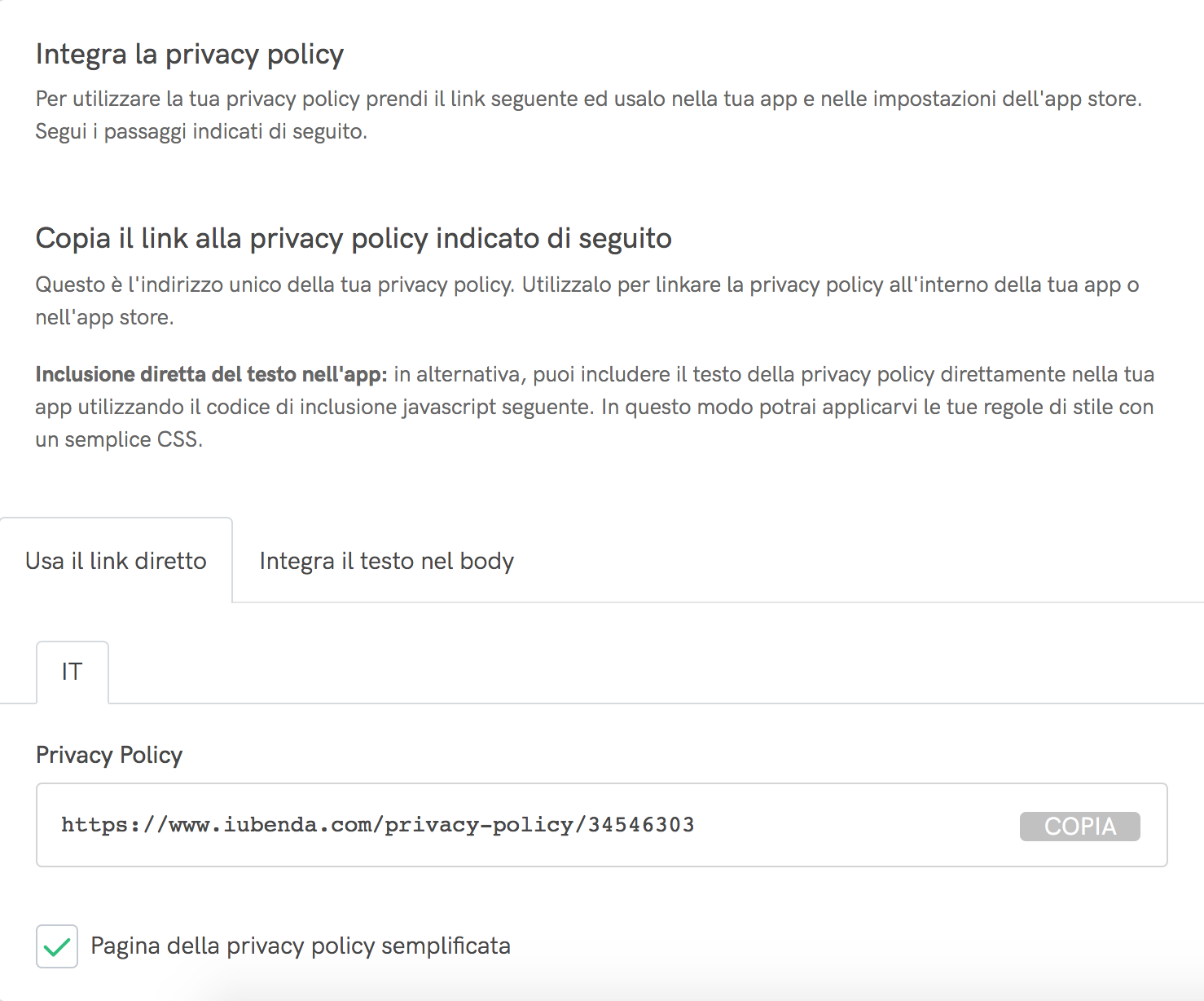 Integrazione policy app mobile