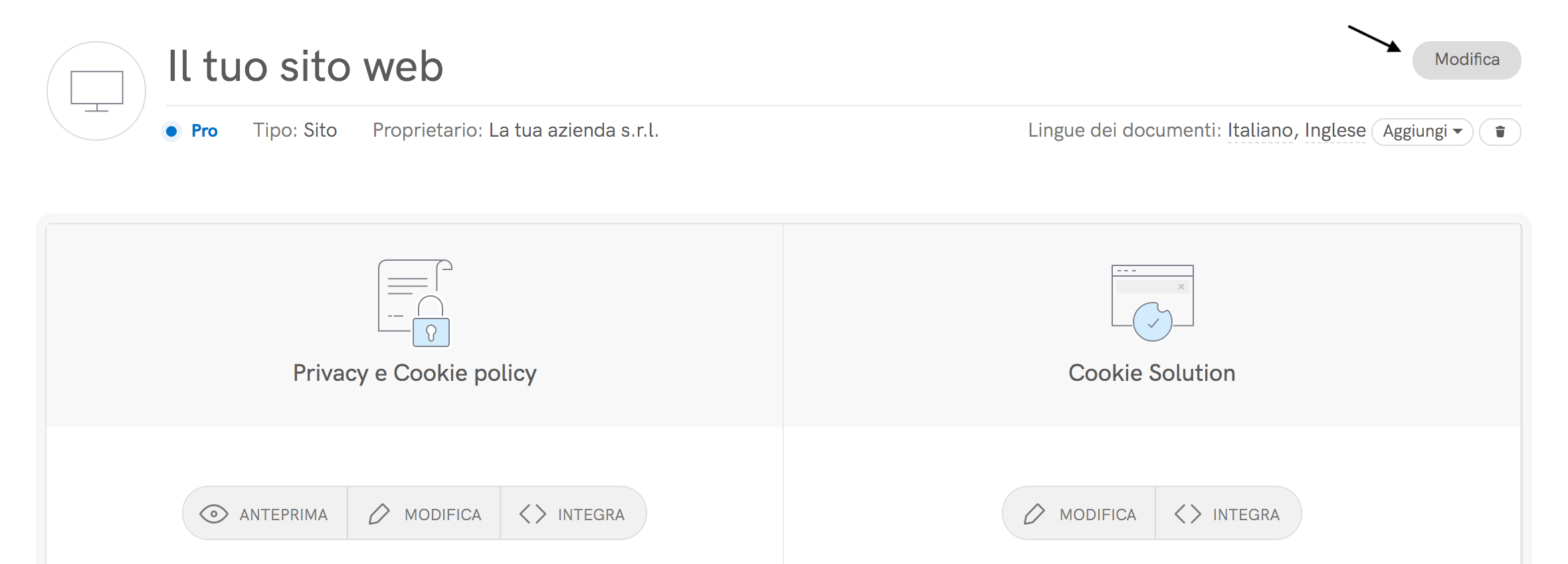 Modifica dell'URL del sito o del nome dell'app