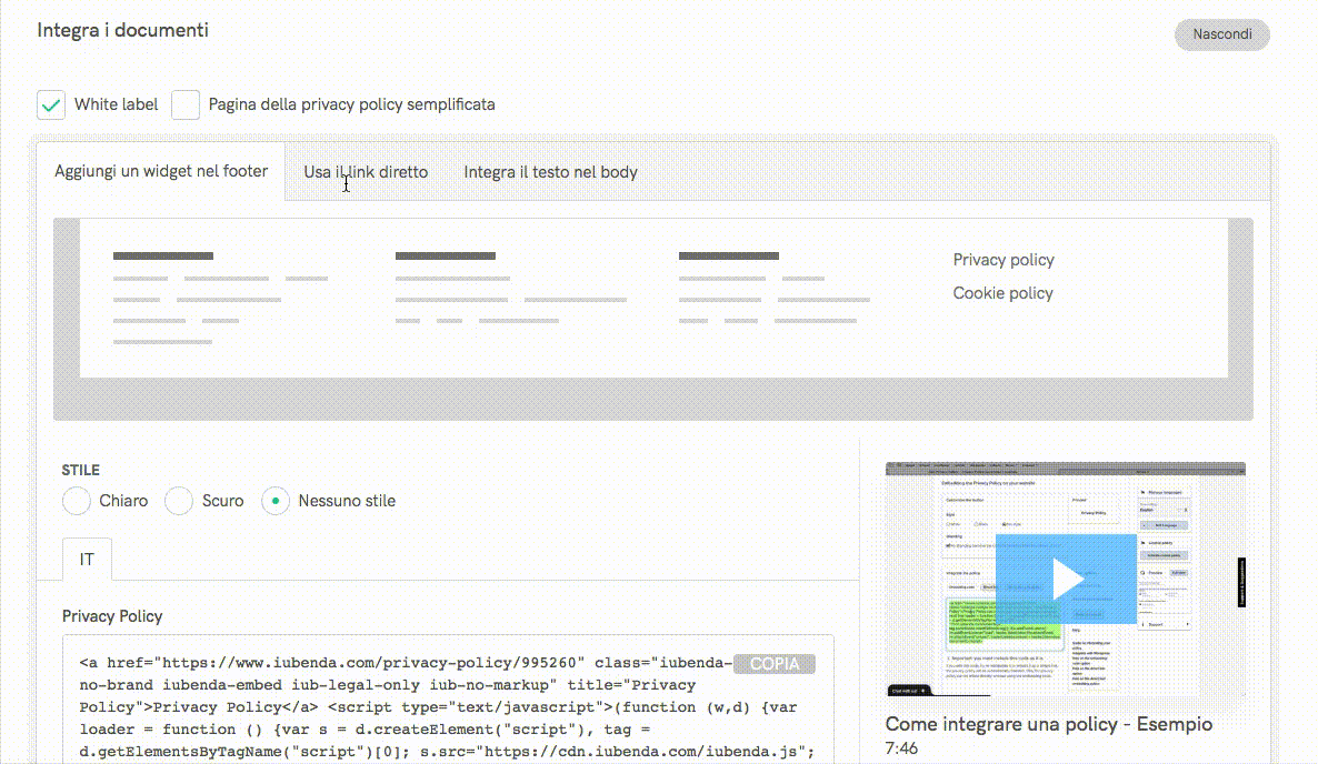 Integrazione policy siti web