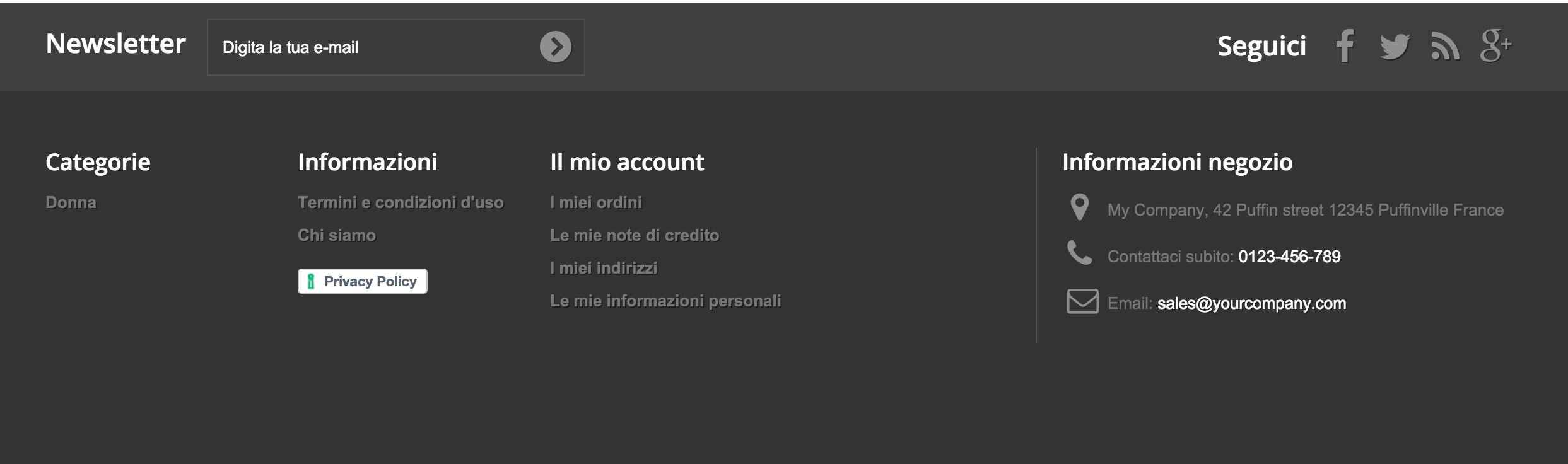 Privacy e cookie policy di iubenda su Prestashop 1.6