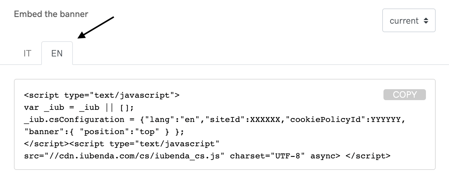 Cookie Solution language tabs