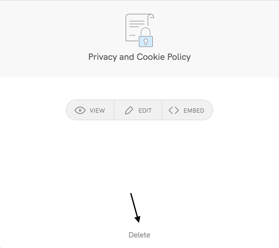 Click on the Delete link at the bottom of the Privacy & Cookie Policy window