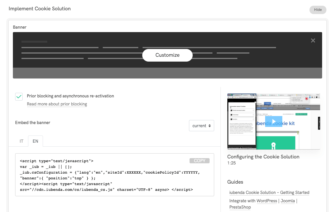 Cookie Solution - Embed the banner
