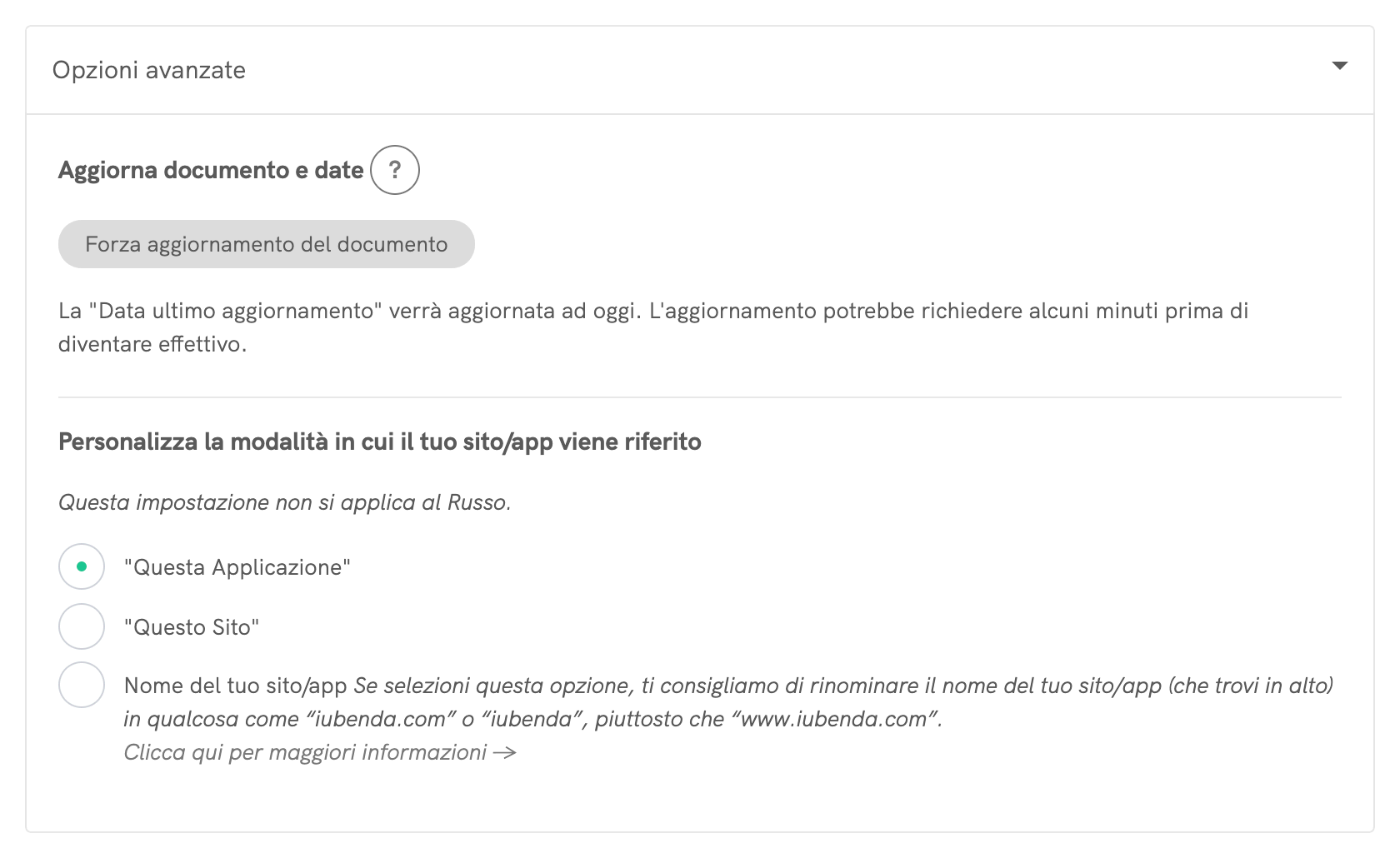 Modifica della dicitura 'Questa Applicazione'