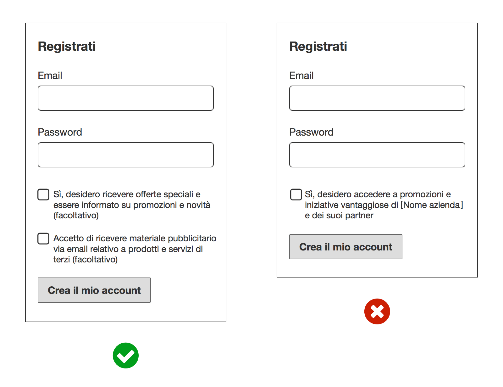 Esempio di form a norma di GDPR - Opzioni granulari