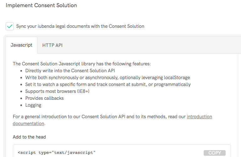 Consent Solution embed-screen screenshot