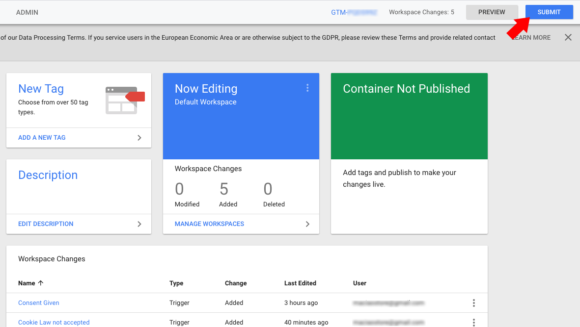 Google Tag Manager - Publish container