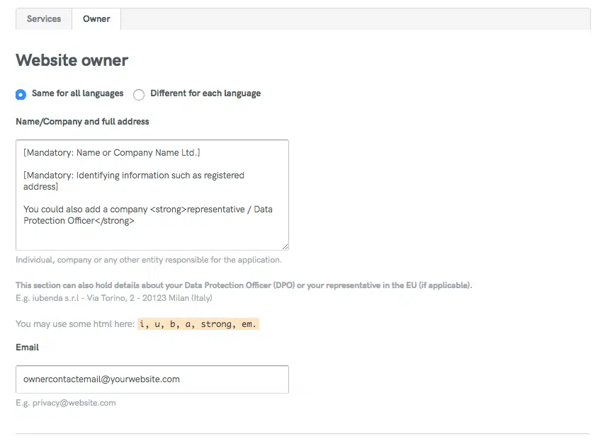 Owner field screenshot/example