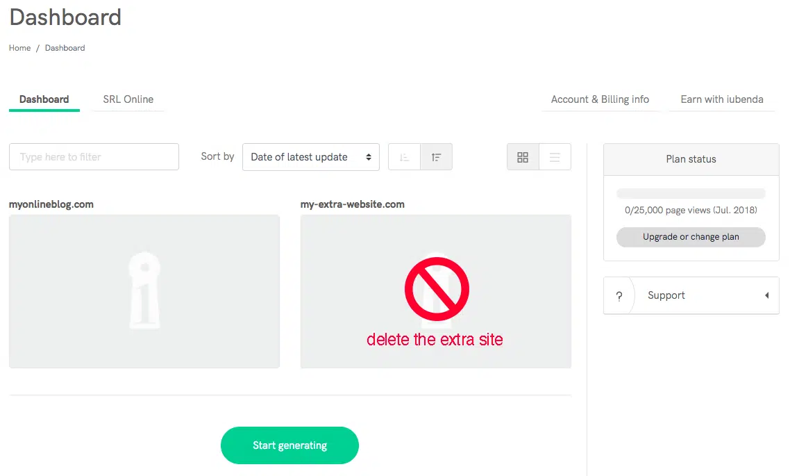 Delete the extra website to remove the pay-wall
