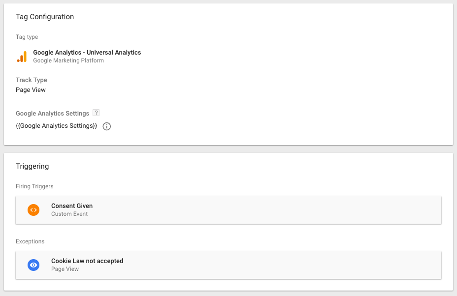 GTM tag with Cookie Law not accepted exception