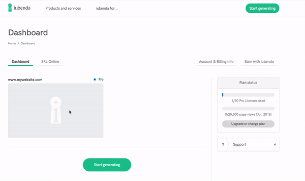 Edit you privacy policy at anytime from within your dashboard
