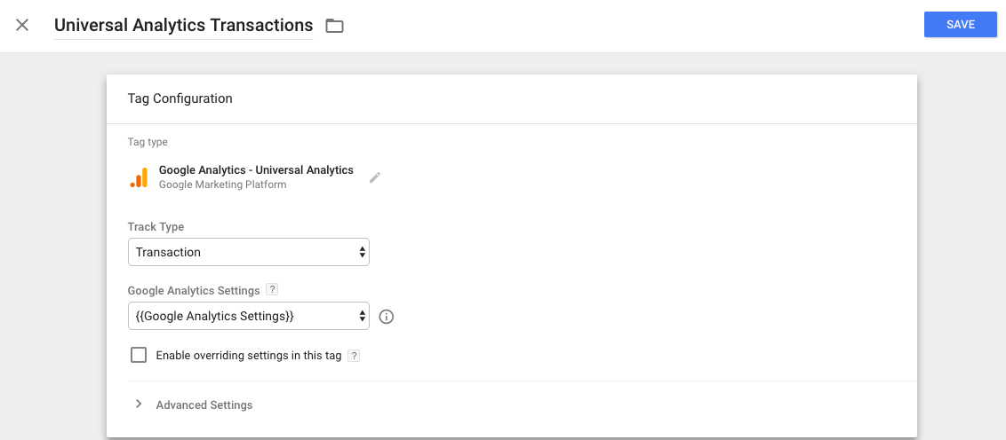 Google Analytics transaction Tag GTM