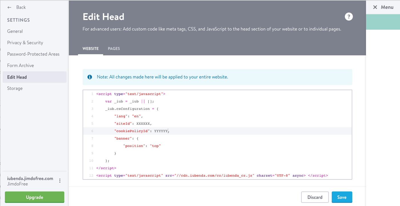 Cookie Solution - Jimdo Integration