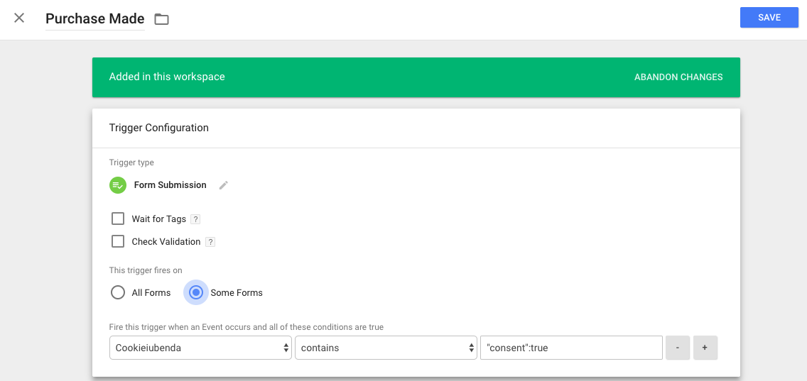 Trigger configuration