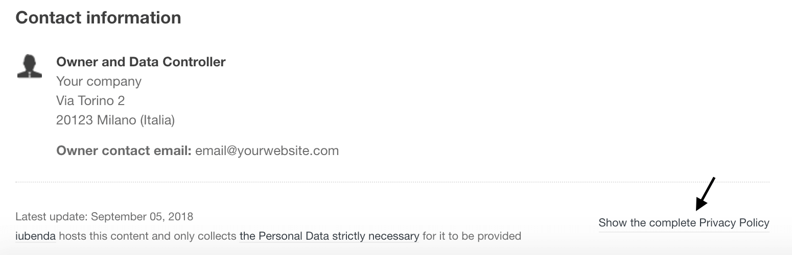 Complete Privacy Policy link inside the simplified privacy policy