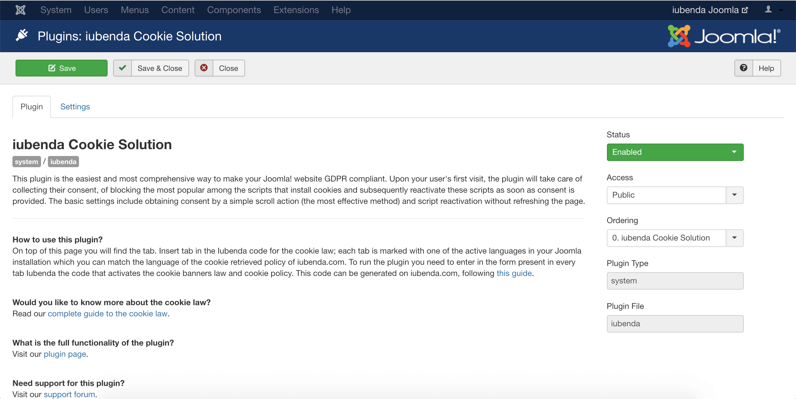 Cookie Solution - Joomla! plugin