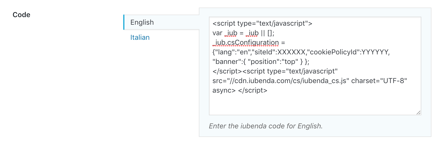 Module WordPress iubenda avec WPML